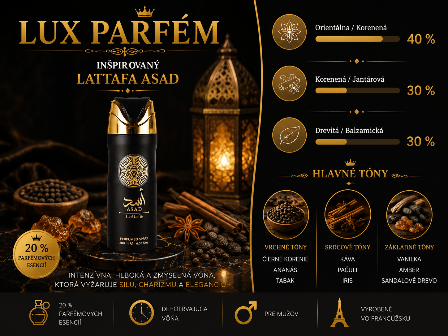 Lattafa Asad telový sprej pre mužov 200 ml
